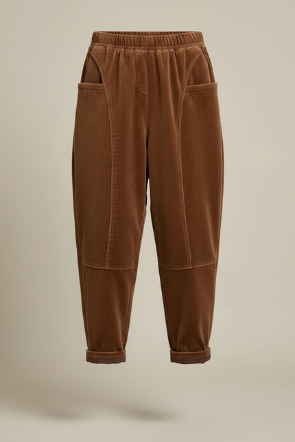 Pantalon Velours Marron Côtelé Harem Ample Décontracté - Cordé - vue 3