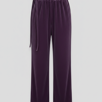 Pantalon Velours Violet Ample Taille Haute Décontracté
