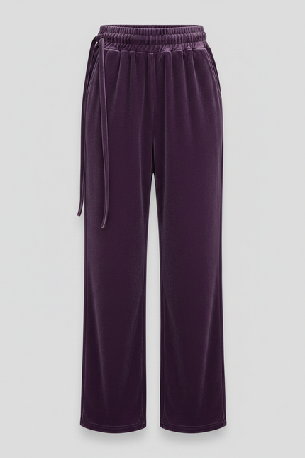 Pantalon Velours Violet Ample Taille Haute Décontracté
