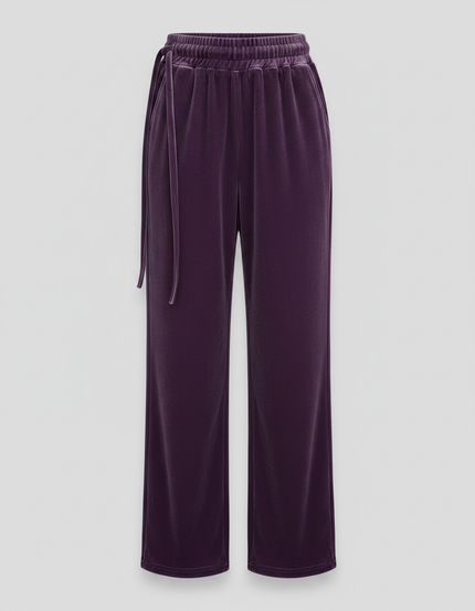 Pantalon Velours Violet Ample Taille Haute Décontracté