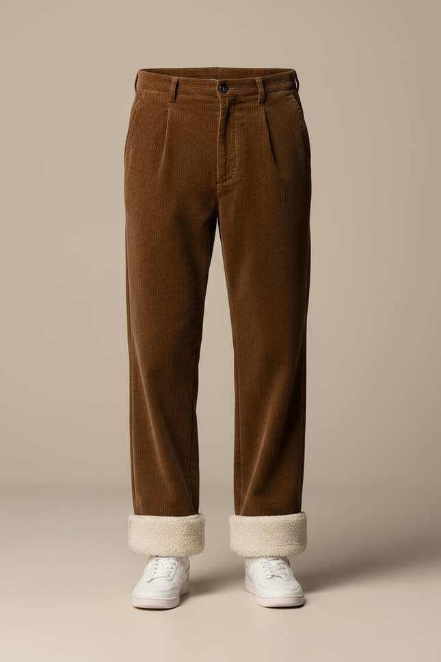 Pantalon Velours Marron Côtelé Doublé Chaud Homme - Cordé - vue 3